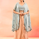 Sky Blue Organza Peplum Set