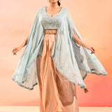 Sky Blue Organza Peplum Set