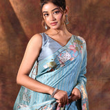 Ocean Blue Floral Tissue Silk Saree
