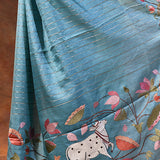 Ocean Blue Floral Tissue Silk Saree