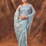 Pale Blue Floral Tissue Organza Saree