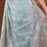 Pale Blue Floral Tissue Organza Saree