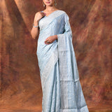 Electric Blue Floral Silk Blend Saree