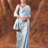 Electric Blue Floral Silk Blend Saree