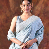 Electric Blue Floral Silk Blend Saree