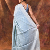 Electric Blue Floral Silk Blend Saree