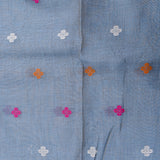 Grey Blue Woven Floral Butti Linen Silk Banarasi Saree With Patola Geometric Pallu