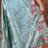 Bright Mint Green Floral Silk Saree