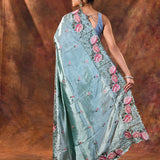 Bright Mint Green Floral Silk Saree