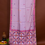 Lavender Woven Floral Butti Linen Silk Banarasi Saree With Patola Geometric Pallu