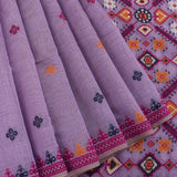 Lavender Woven Floral Butti Linen Silk Banarasi Saree With Patola Geometric Pallu
