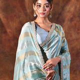 Mint Green Silk Blend Embroidered Saree