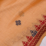 Peach Woven Floral Butti Linen Silk Banarasi Saree With Patola Geometric Pallu