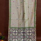 Grey Banarasi Linen Saree With Patan Patola Weave Pallu & Contrast Border