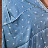 Cerulean Blue Floral Silk Blend Saree