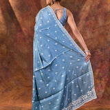 Cerulean Blue Floral Silk Blend Saree