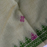 Grey Banarasi Linen Saree With Patan Patola Weave Pallu & Contrast Border
