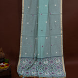 Teal Blue Banarasi Linen Saree With Patan Patola Weave Pallu & Gold Zari Border