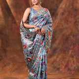 Bright Blue Embroidered Tissue Silk Saree