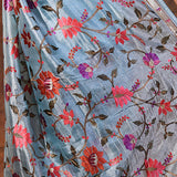 Bright Blue Embroidered Tissue Silk Saree