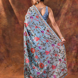 Bright Blue Embroidered Tissue Silk Saree
