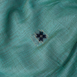 Teal Blue Banarasi Linen Saree With Patan Patola Weave Pallu & Gold Zari Border
