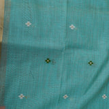 Teal Blue Banarasi Linen Saree With Patan Patola Weave Pallu & Gold Zari Border
