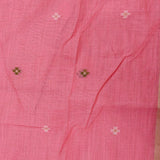Peach Pink Banarasi Linen Saree With Patan Patola Weave Pallu & Gold Zari Border