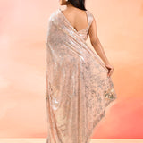 Soft Peach Embroidered Sequin Net Saree With 3D Floral Embroidery Blouse