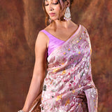 Pearl Pink Floral Embroidered Tissue Silk Saree