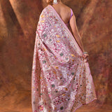 Pearl Pink Floral Embroidered Tissue Silk Saree
