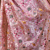 Pearl Pink Floral Embroidered Tissue Silk Saree