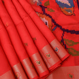 Red Paithani Silk Saree With Bird & Floral Weave Pallu & Copper Zari Border