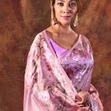 Taffy Pink Floral Embroidered Tissue Silk Saree