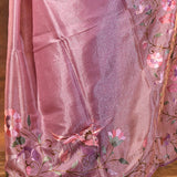 Taffy Pink Floral Embroidered Tissue Silk Saree
