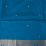 Turquoise Blue Silver Zari Bird Motif Silk Saree With Woven Pallu