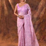 Soft Pink Floral Tissue Organza Saree