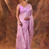Soft Pink Floral Tissue Organza Saree