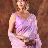 Soft Pink Floral Tissue Organza Saree