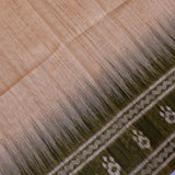 Beige And Olive Green Ikat Woven Silk Saree With Traditional Striped Pallu