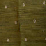 Beige And Olive Green Ikat Woven Silk Saree With Traditional Striped Pallu