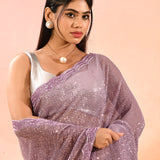 Lavander Net Saree With Sequined Scalloped Border