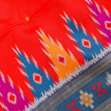 Red & Blue Banarasi Silk Saree With Patan Patola Double Ikat Weave & Silver Zari Border