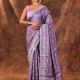 Heather Purple Floral Silk Blend Saree