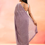 Lavander Net Saree With Sequined Scalloped Border