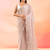Soft Peach Embroidered Sequin Net Saree