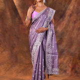 Heather Purple Floral Silk Blend Saree