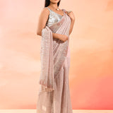 Soft Peach Embroidered Sequin Net Saree