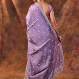 Heather Purple Floral Silk Blend Saree
