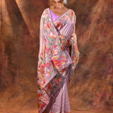 Light Mauve Floral Embroidered Tissue Silk Saree
